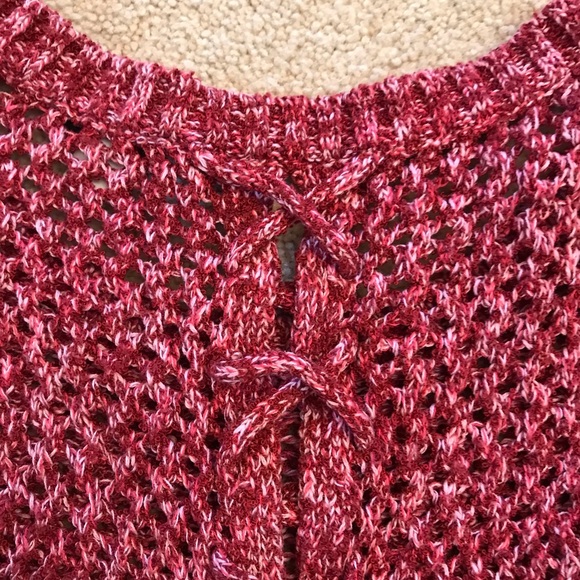 Lucky Brand Sweater Womens Small Burgundy Wine Scoop Neck Open Knit Split Back - Picture 8 of 11